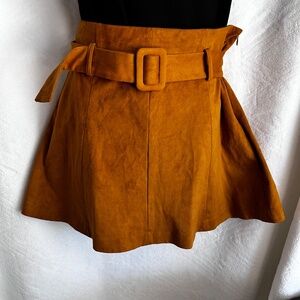 Zara Mustard/Camel Suede Mini Skirt with Belt, Size M,  New W/Tag